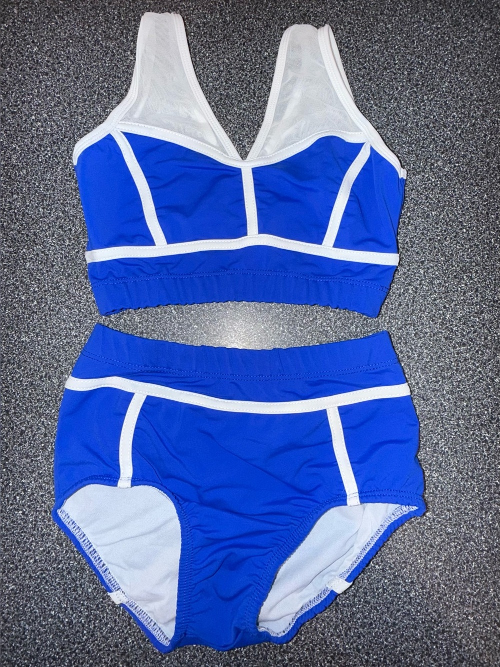 LA Dance Designs 2 Piece Dance Set Blue with White Trim Size Child XL